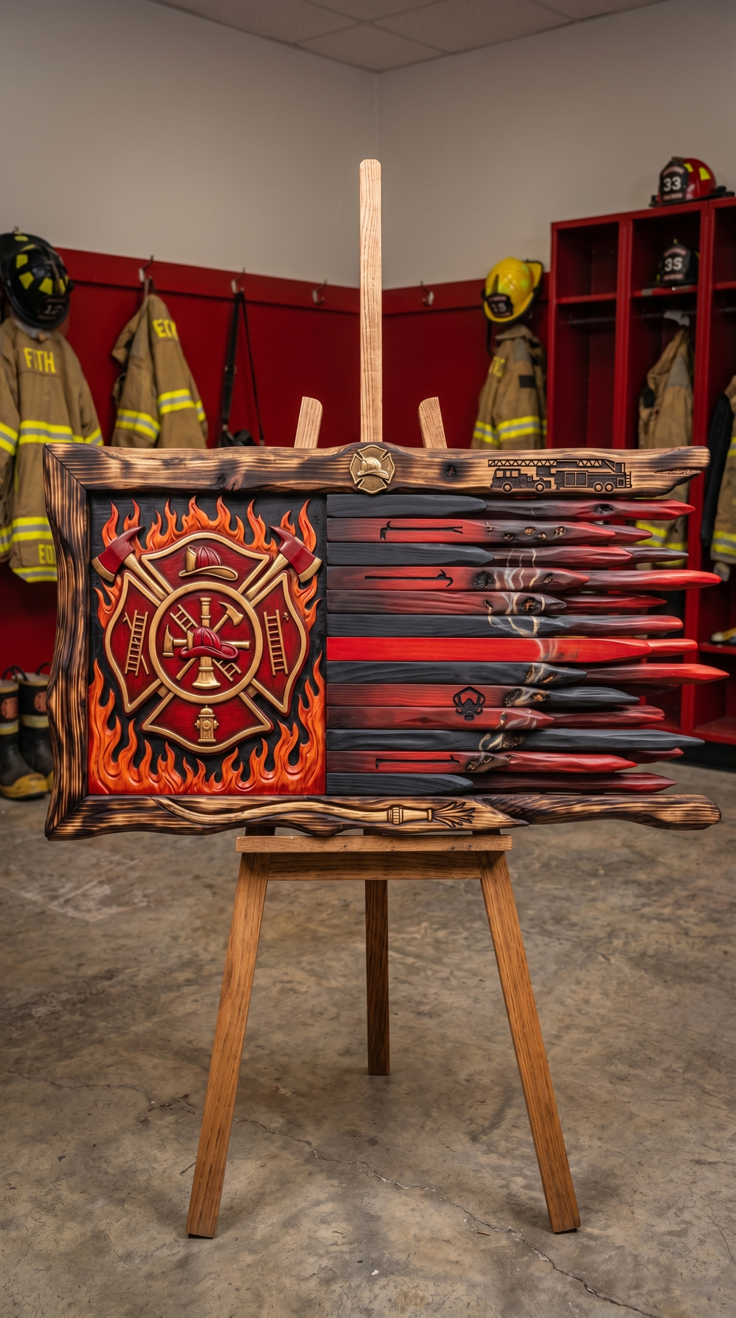 BlazeLamps™ firefighter wooden flag